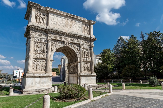 Ancient Roman Arch of Trajan in Benevento, Italy